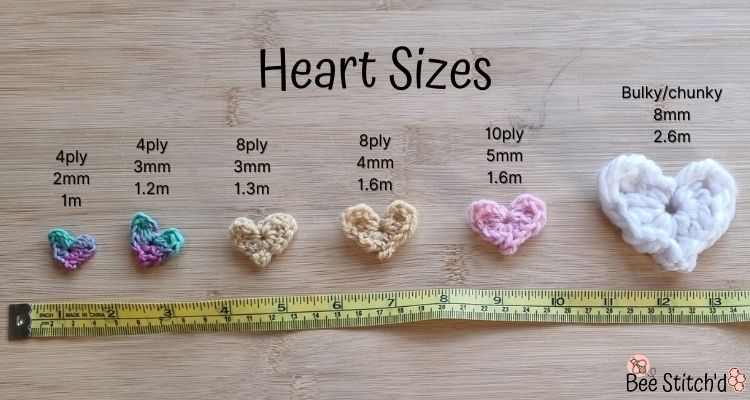 crochet heart yarn weight and sizes